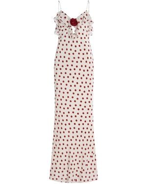 De La Vali Esperanza Polka-Dot Crepe De Chine Maxi Dress - White