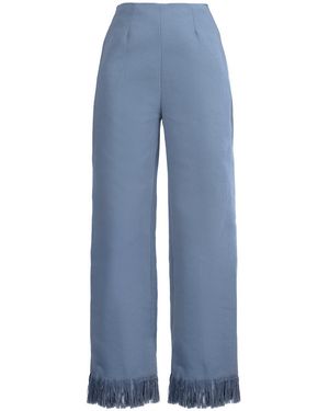BOYEDOE Yihane Fringe-Trimmed Mid-Rise Straight-Leg Cotton-Blend Trousers - Blue