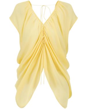 Into The East Gardenia Draped Silk Top - Yellow