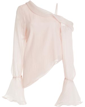 Aje. Edith Draped Asymmetric Crepe Chiffon Top - White