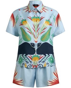Etro Printed Silk Shorts Set - Blue