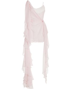 LAQUAN SMITH Asymmetric Ruffled Silk Mini Dress - White