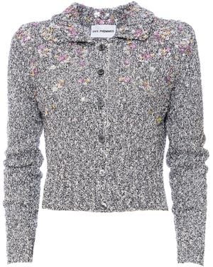 DES_PHEMMES Beaded Boucle Cardigan - Grey