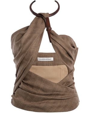 Christopher Esber Wood-Detailed Draped Wool Herringbone Top - Brown