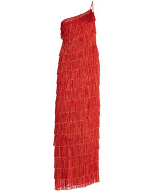 Francesca Miranda Exclusive One-shoulder Fringed Silk-blend Maxi Dress - Red