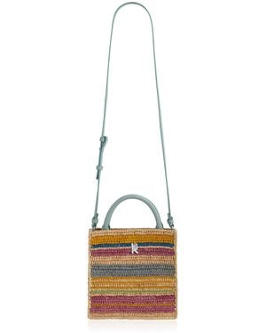 Rabanne Raphia Striped Mini Tote Bag - Metallic