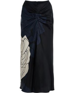 Victoria Beckham Rose-Print Satin Midi Skirt - Black