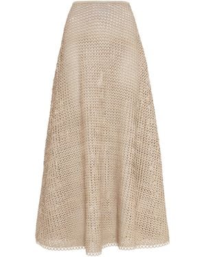Ralph Lauren Trivelas Open-Knit Leather Maxi Skirt - Natural
