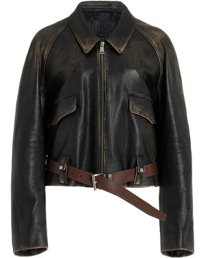 Prada Belted Leather Jacket - Black