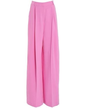 Oscar de la Renta Wide Leg Silk Georgette Trousers - Pink