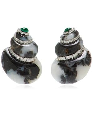 Yvonne Léon Mini Shell 9K-Stone Earrings - Black