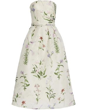 Monique Lhuillier Printed Silk Midi Dress - White