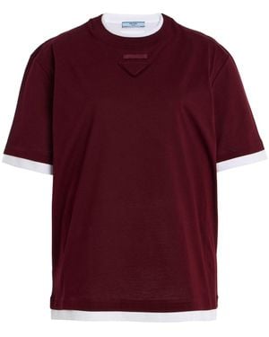 Tシャツ・カットソー Prada Burgundy Cotton T-Shirt Women's Prada T-shirts | Lyst