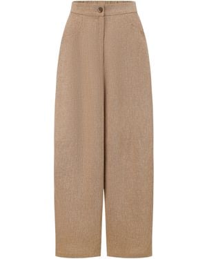 Into The East Woven Linen Curved Casual Trousers - Natural
