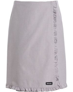 Miu Miu Checkered Cotton Midi Skirt - Gray