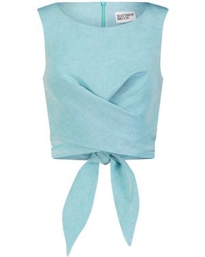 Matthew Bruch Linen-Blend Wrap Top - Blue