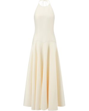 Into The East Wool-Silk Maxi Halter Dress - White