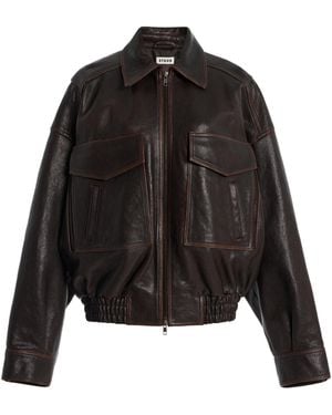 STAUD Eugene Distressed Leather Jacket - Black