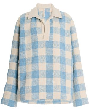 Marrakshi Life Exclusive Cotton Boucle Polo Top - Blue