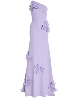 Greta Constantine Exclusive Everard Floral-Appliquéd Stretch-Cady Gown - Purple
