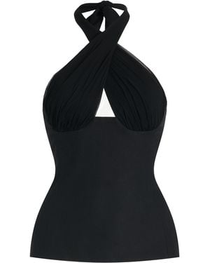 Tae Park Exclusive Sculpted Silk Halter Top - Black