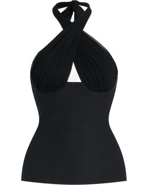 Tae Park Exclusive Sculpted Silk Halter Top - Black