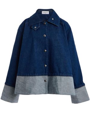 Brandon Maxwell The Wells Cotton Cuffed Denim Trapeze Jacket - Blue