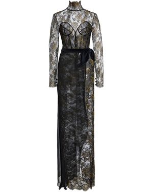 Harithand Exclusive Lace-Silk Maxi Dress - Black