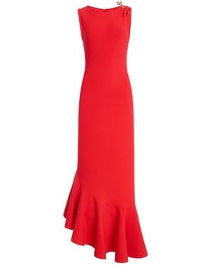 Oscar de la Renta Ruffled Knit Midi Dress - Red