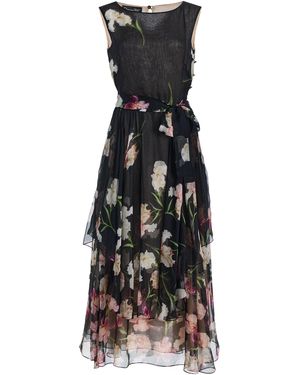Oscar de la Renta Painted Iris Silk-Chiffon Midi Dress - Black