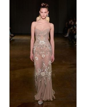Georges Hobeika Floral Embellished Maxi Dress - Brown