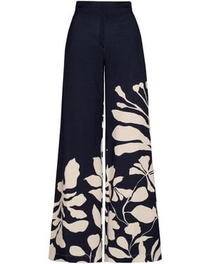 ANDRES OTALORA Preferida Botanical Linen-Blend Wide-Leg Trousers - Blue