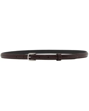 TOTEME Slim Lizard-Embossed Leather Belt - Brown