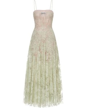 Montsand Straight-Neck Cotton-Blend Pleated Midi Dress - White