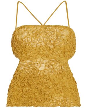 TG Botanical Dora Gathered Cotton-blend Halter Top - Yellow