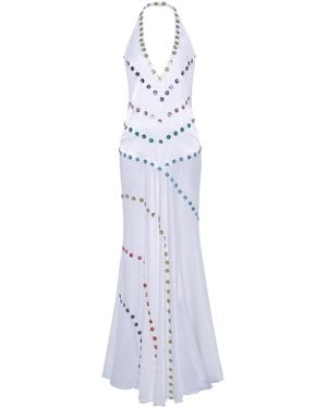 Siedres Vicka Beaded Satin Maxi Dress - White