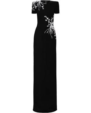 Naeem Khan Hand-Beaded Embroidered Crepe Gown - Black
