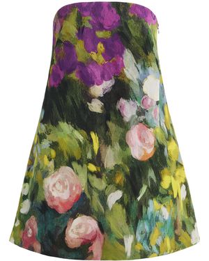 Oscar de la Renta Strapless Abstract Garden Shift Dress - Green