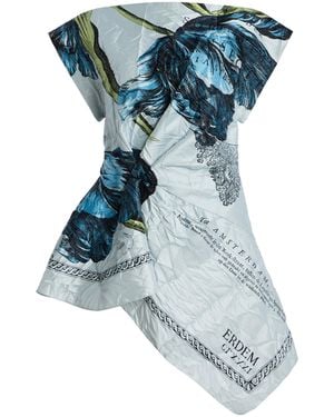 Erdem Printed Asymmetric Top - Blue