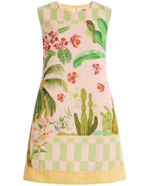 VERANDAH Cotton-Linen Mini Shift Dress - Yellow