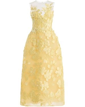 Monique Lhuillier Floral Embroidered Dress - Yellow