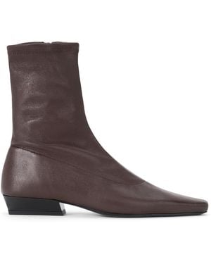 STAUD Wally Flat Leather Ankle Boots - Brown