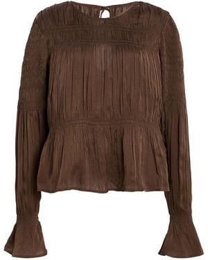 By Malene Birger Ovas Smocked Satin Top - Brown