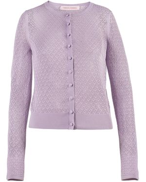 Carolina Herrera Pointelle Stitch Knit Cardigan - Purple