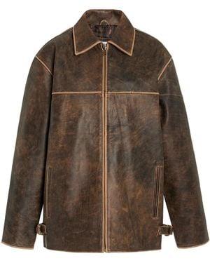 Worn Vintage Exclusive Faded Leather Jacket - Brown