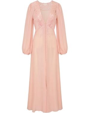 LoveShackFancy Lina Plunging Silk Midi Dress - Pink