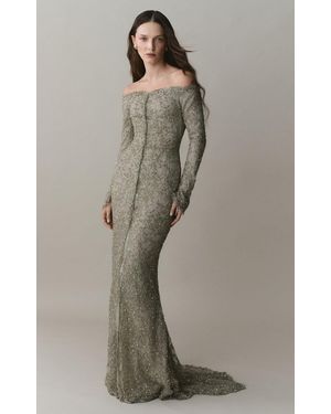 Marmar Halim Off-The-Shoulder Embellished Gown - Gray