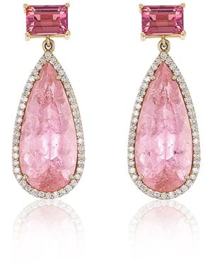Sheryl Lowe 14K Tourmaline Double Drop Earrings - Pink