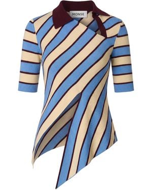 Monse Asymmetric Cutout Merino Wool Rugby Polo - Blue