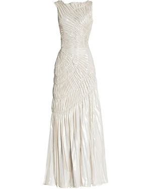 Georgia Hardinge Exclusive Fossil Shirred Metallic Chiffon Maxi Dress - White